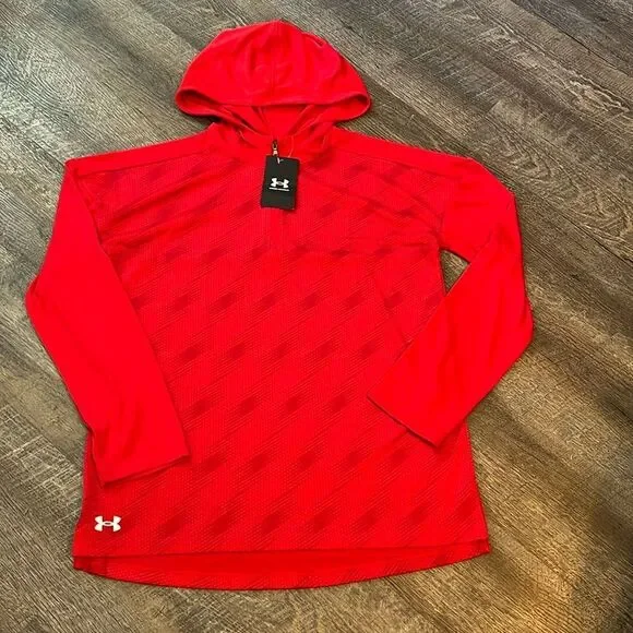 NWT Under Armour Women’s Small Red Loose Fit Hoodie Sweatshirt Athletic Top - Picture 2 of 5